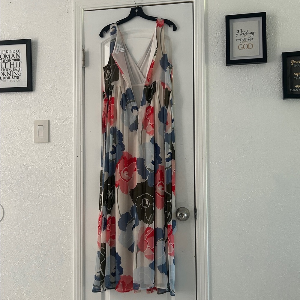 EUC Motherhood Maternity Maxi Dress Floral Empire waist Sleeveless Lined Zip, M